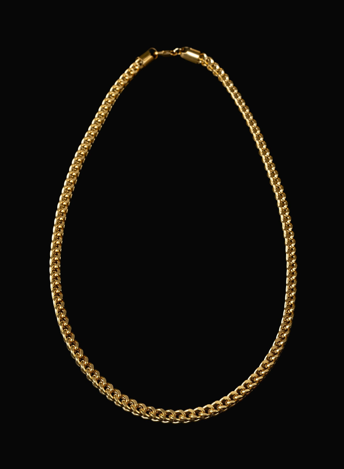 BLCKKRWN Franco chain in 18K gold finish, full necklace alternate view